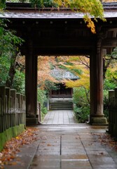 Naklejka premium 和風建築 石畳の道