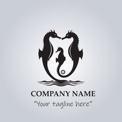 Sea horse logo company black and white vector illustration