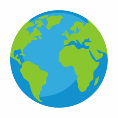 Earth globe blue and white. Flat planet Earth icon. Vector on white background.