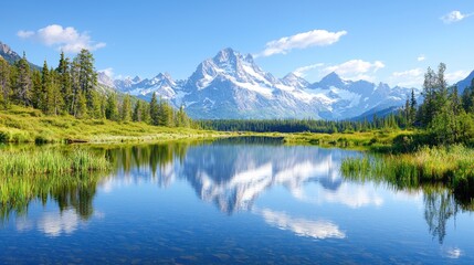 Majestic mountain reflection in serene lake
