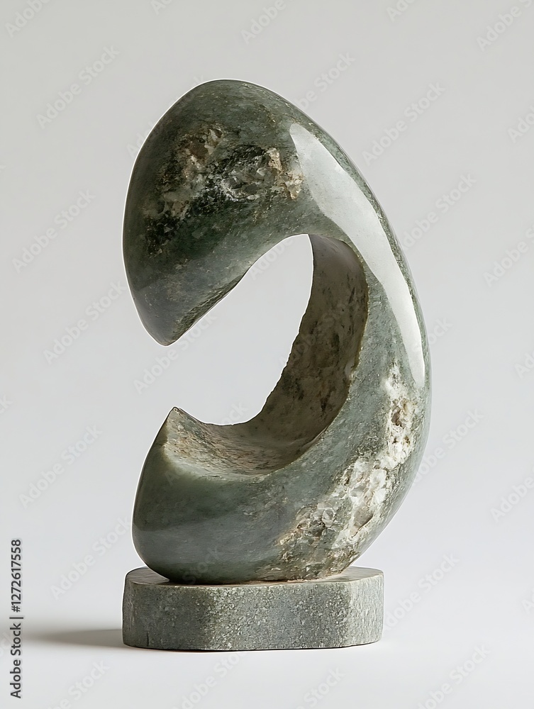 Aufkleber Elegant abstract jade sculpture showcasing smooth curves and innovative design on soft white background : Generative AI