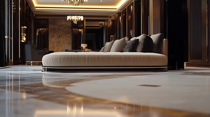 Luxurious modern interior with unique circular sofa and elegant lighting for contemporary lifestyle : Generative AI