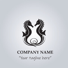 Sea horse logo company black and white vector illustration © Irfan