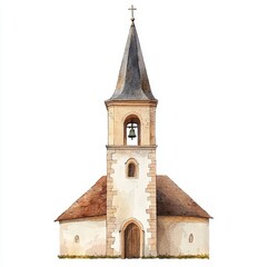 Fototapeta premium Rustic Watercolor Church With Bell Tower