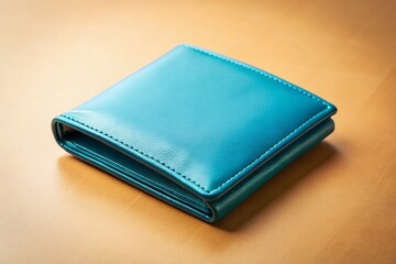Sleek Blue Leather Wallet on Pastel Background - Minimalist Product Photography