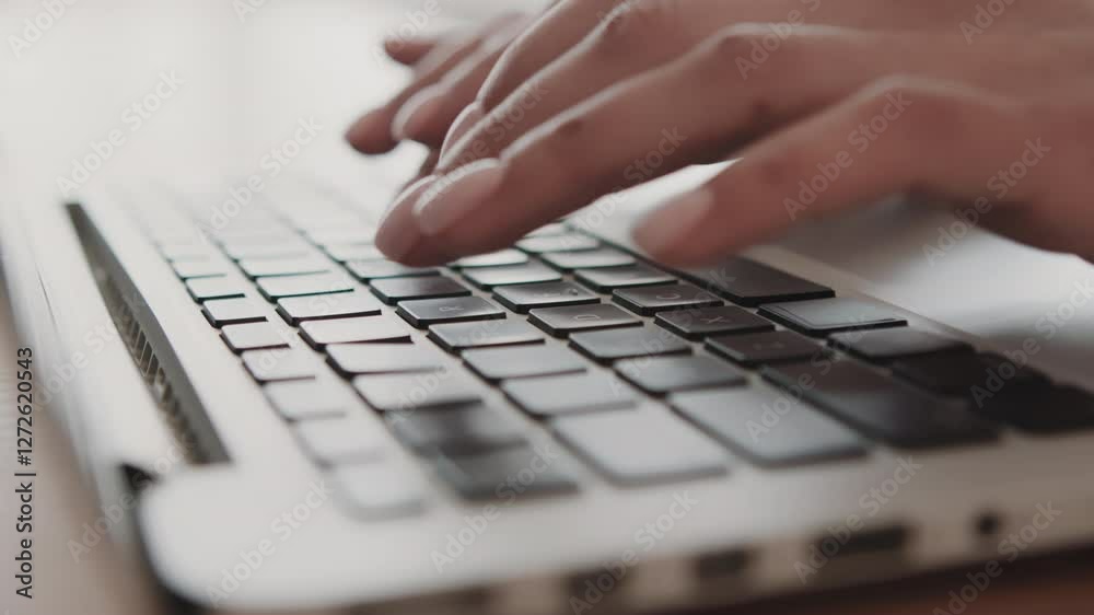 Poster a person is focused on typing on a laptop keyboard, likely engaged in work or study. the cozy settin
