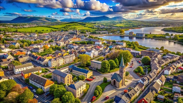 Sligo, Ireland: High-Resolution Satellite Image of Cityscape and Surrounding Areas