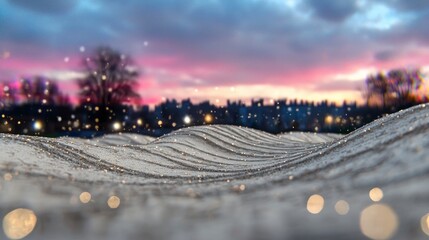 Obraz premium Sparkling Winter Landscape Glittering Snow City Skyline Sunset