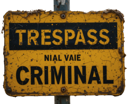 Grungy Yellow Trespass Sign Warning of Criminal Charges