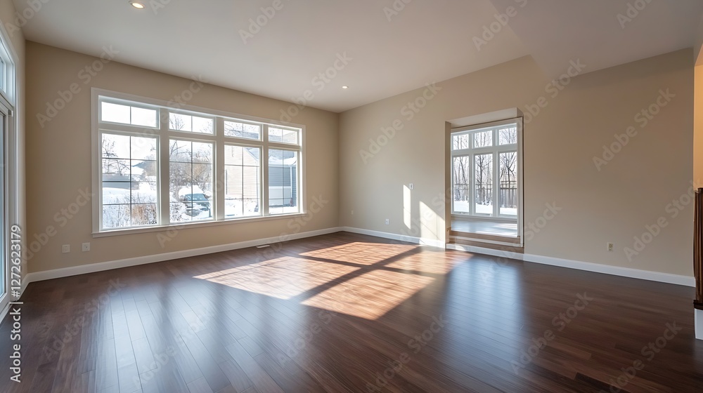 Poster Spacious and Bright Empty Room with Natural Light from Windows for Modern Interior Design : Generative AI