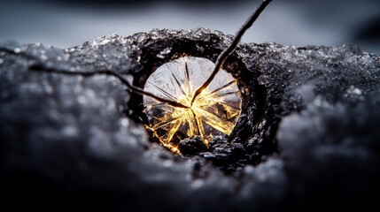 Microscopic Ice Crystal  Frozen Fractal  Glowing Structure  Winter Detail