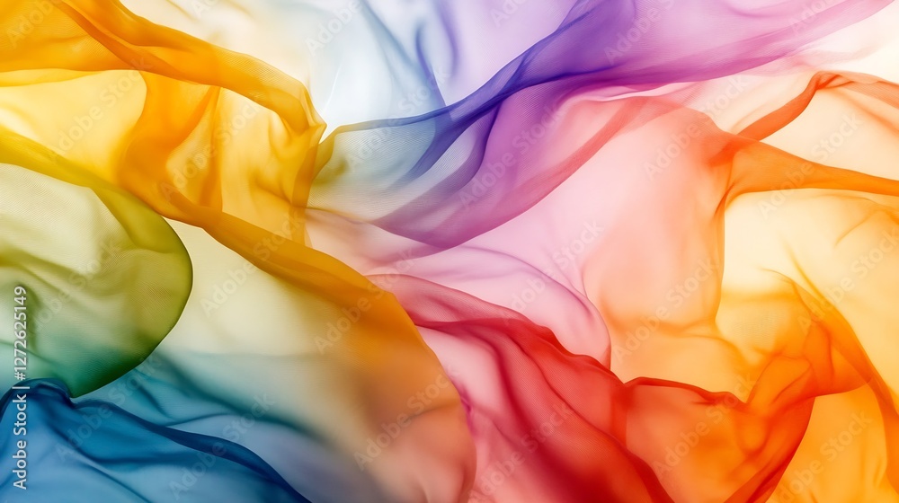 Poster colorful flowing silk fabrics create an artistic abstract background showcasing elegance and beauty 
