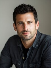 Obraz premium Handsome Young Man with Short Hair and Striking Green Eyes Posing for Portrait : Generative AI