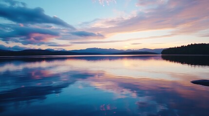 Fototapeta premium Breathtaking Sunset Over Calm Lake With Reflections Of Colorful Clouds In Sky : Generative AI
