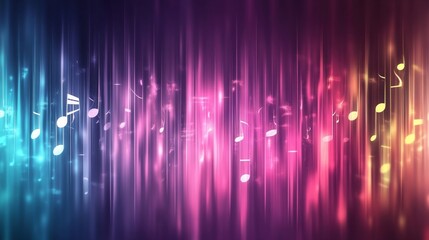 Vibrant Symphony: A Dance of Musical Notes in a Glowing, Abstract Landscape