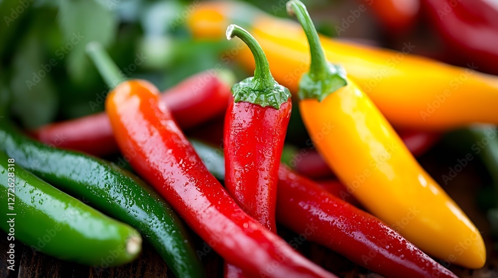Poster vibrant assortment of bell peppers and chili peppers fresh and colorful for culinary use : generativ