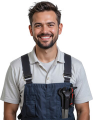 Fototapeta premium Happy Caucasian Male Mechanic Smiling Portrait Tools in Pocket Work Uniform