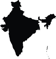 Editable vector silhouette map of the Asian country of India.