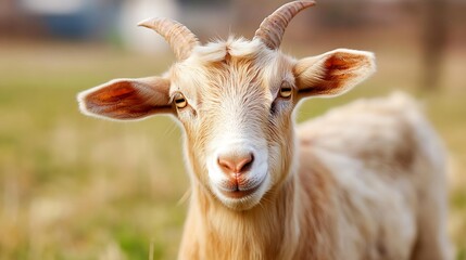 Adorable Close-Up of a Playful Goat with Cute Features in a Lush Green Pasture : Generative AI