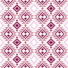 Pink and purple Navajo seamless pattern. Tribal art print. Boho chic style. Geometric, native American patterns. Design for textiles, carpets, curtains, and wallpaper.