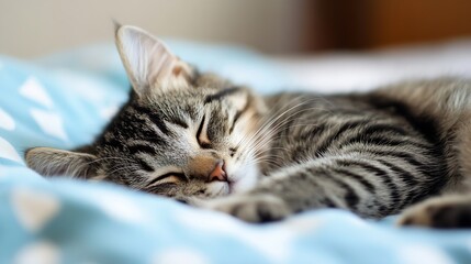 Adorable Sleeping Cat on Soft Blanket Displaying Comfort and Ease : Generative AI