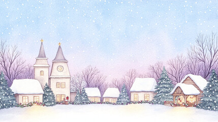 Fototapeta premium Winter Village Watercolor Painting