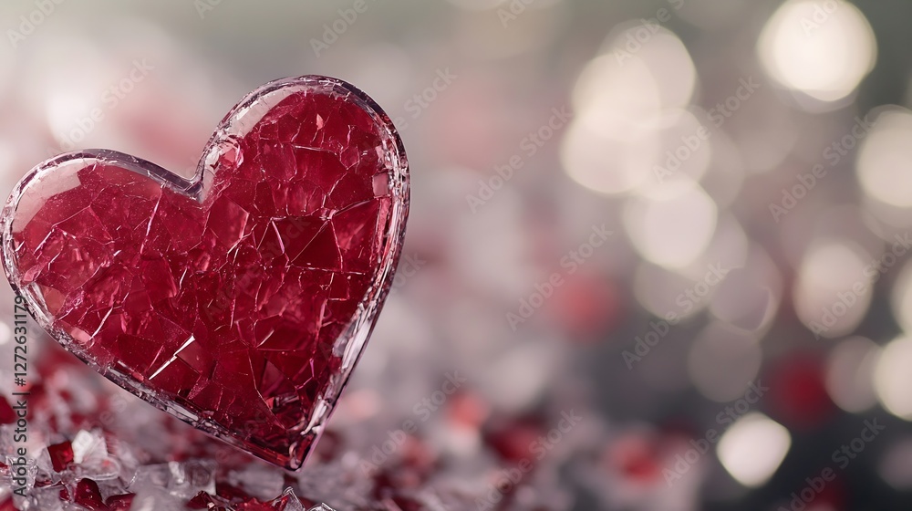 Poster eye catching heart shaped ice sculpture on glittery background with bokeh effect : generative ai