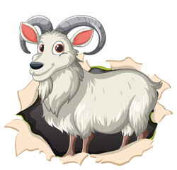 Cheerful Goat Breaking Through Paper