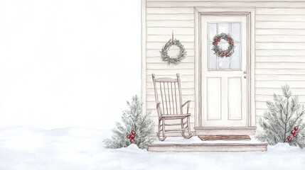 Charming Winter Porch Scene with Christmas Wreath