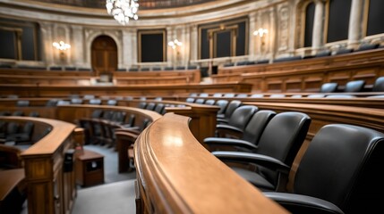Elegant Interior of a Legislative Assembly Hall Featuring Ornate Architecture and Comfortable Seating : Generative AI
