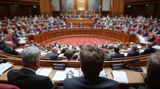 Dynamic View of a Legislative Assembly in Action with Participants Engaged in Discussion : Generative AI