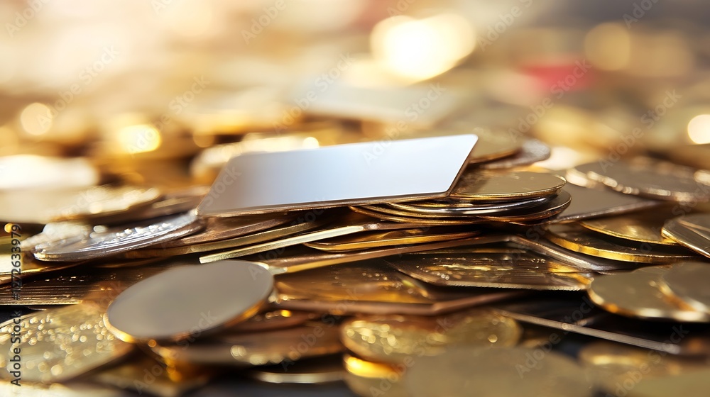 Aufkleber Close Up of Shiny Gold Coins on Table Perfect for Wealth and Finance Themes : Generative AI