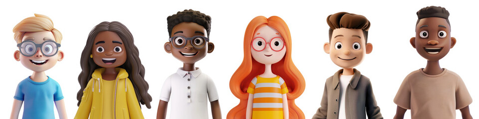 Fototapeta premium PNG Diverse animated characters smiling, element set on transparent background