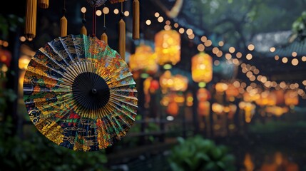 Festive Chinese Paper Fan Lantern Decoration  Asian Culture  New Year