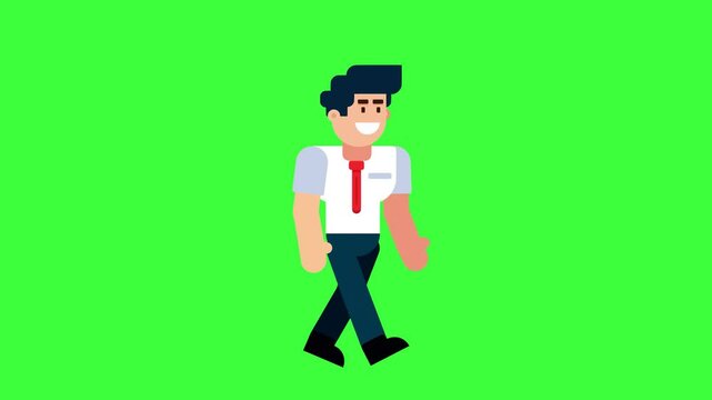 Animated Cartoon Businessman Walking with Urgency on Green Screen Background