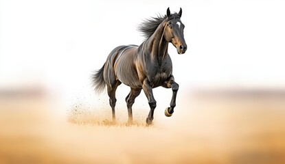 Obraz premium Majestic black horse galloping across a sunny field displaying strength, grace, and natural beauty in motion