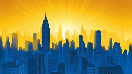 Obraz premium A Majestic Sunrise Over the City Skyline: A Vibrant Metropolis at Dawn