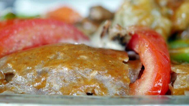 Turkish kebab iskender food on a table 