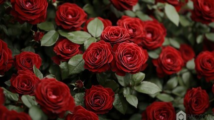 Obraz premium Lush Red Rose Floral Wall Blooming Roses Romantic Flower Background