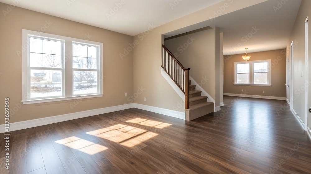 Poster Bright and Spacious Living Room with Modern Design and Natural Light Streaming Through the Windows : Generative AI