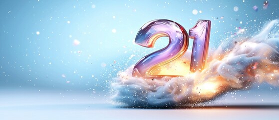 Celebrating 21st birthday with colorful fireworks display indoor party graphic design festive atmosphere close-up view celebration concept