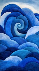 Obraz premium A swirling depiction of waves in various shades of blue, creating a dynamic and serene oceanic scene.