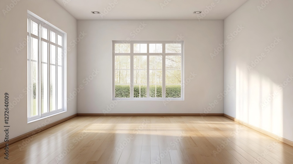 Poster bright and airy empty room with natural light coming through windows for modern decor : generative a