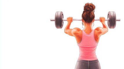 Fototapeta premium A woman lifts a barbell, showcasing strength and focus in her workout attire, emphasizing fitness and determination.
