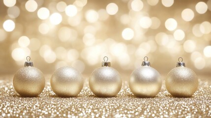Elegant Gold Christmas Ornaments on Glittering Background