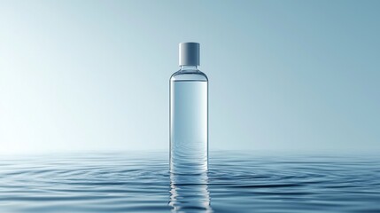 Bottle of water with a droplet on the surface resting on a wooden table background