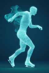 Futuristic Digital Skater in Motion: Glowing Holographic Ice Skating Concept
