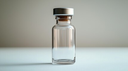 Glass bottle with a metal cap on a wooden table in a well-lit environment