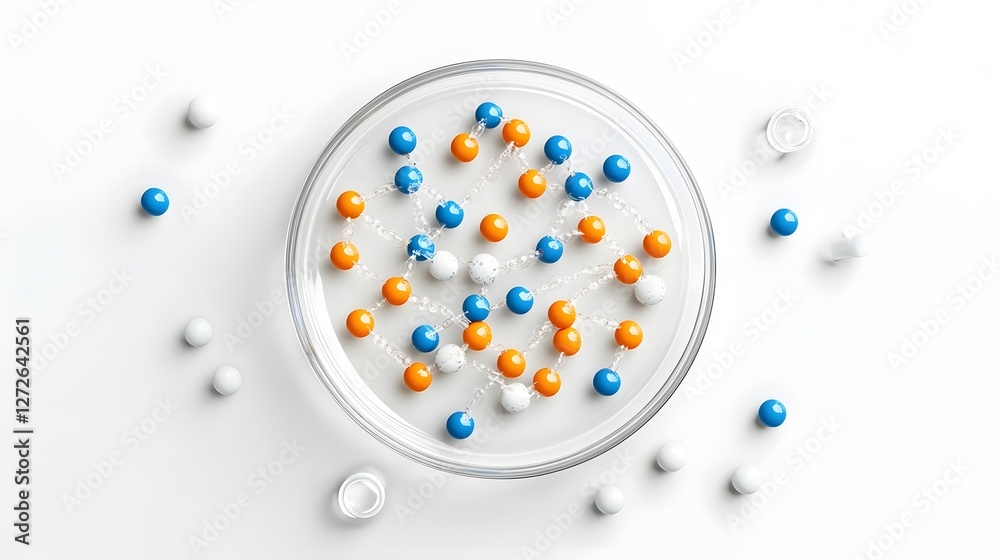 Poster a photo of a glass petri dish filled with genetically modified bacteria containing inserted dna set 