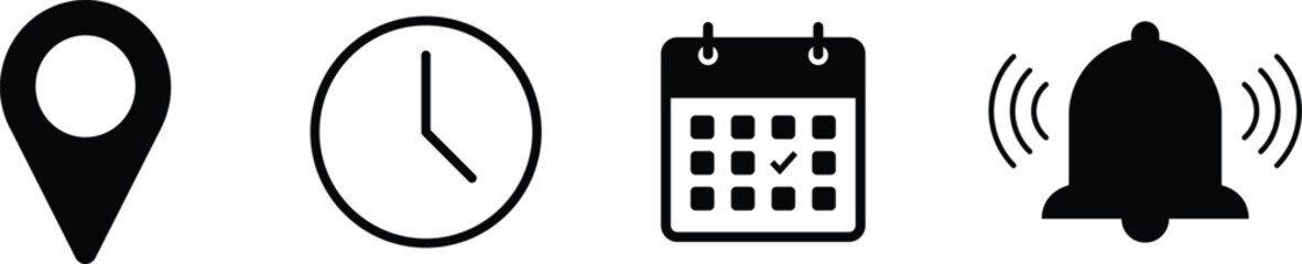 Set of location, time, calendar and notification icon